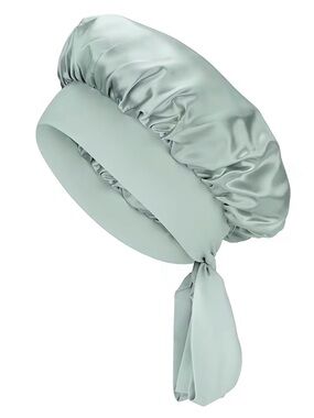Blissy Silk Bow Bonnet 100% Mulberry Silk Anti-Frizz Hair Protection Cap Matcha